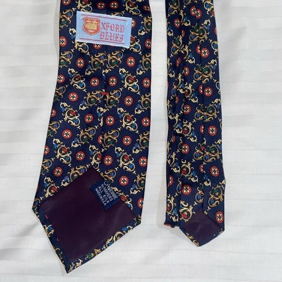 Oxford Blues Silk Tie Preppy Distinguished Print - Picture 3 of 5